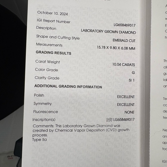 10.04ct Emerald Cut Lab Grown Diamond Ring – IGI Certified – Size 6.5 18k White - Picture 4 of 16